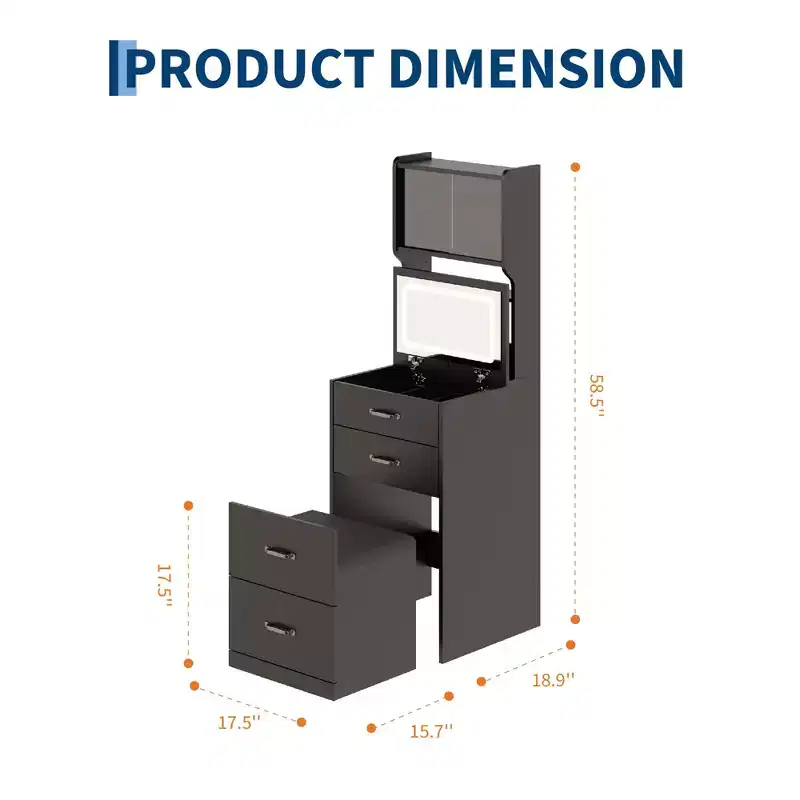 3 in 1 Vanity Desk with Flip up Mirror and Lights, Compact Makeup Vanity Set with Hidden Storage Stool, Small Dressing Table for Bedroom, Black