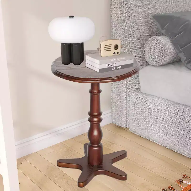 Brown Round Side Table, Pedestal Style, Single Use