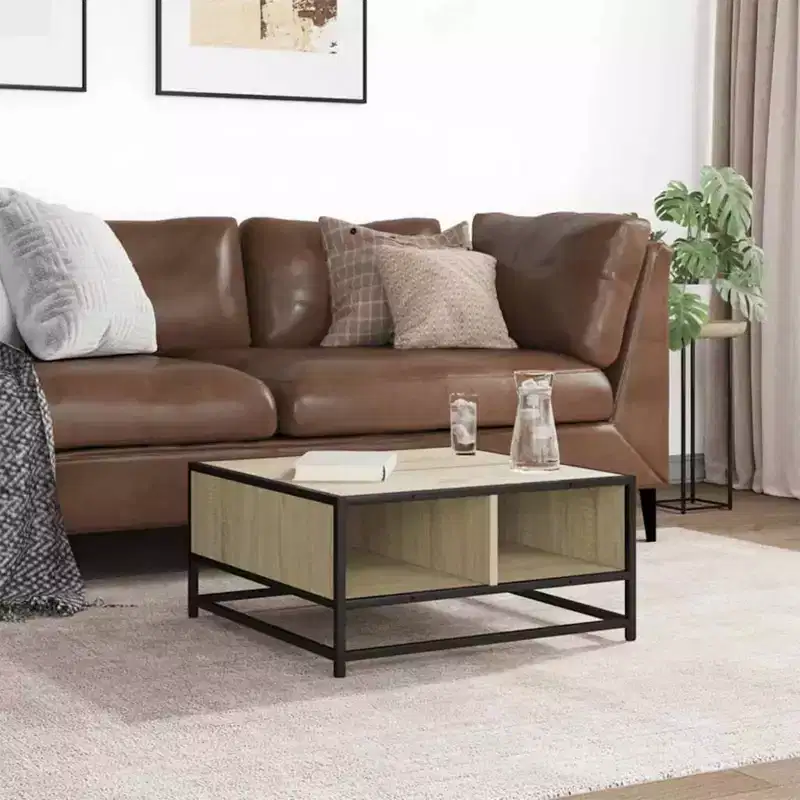 Square Storage Coffee Table – Hidden Compartment, Matte Finish, Metal & Wood
