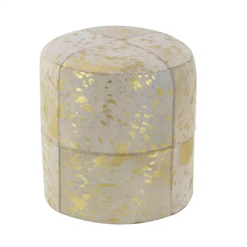 Contemporary Round Cowhide Leather Stool Ottoman - Olivia & May