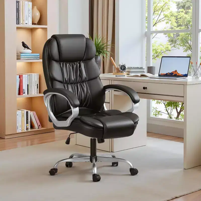 BALHAM TRADE-Office Chair PU Leather Adjustable Height Swivel with Lumbar Support and Padded Armrests