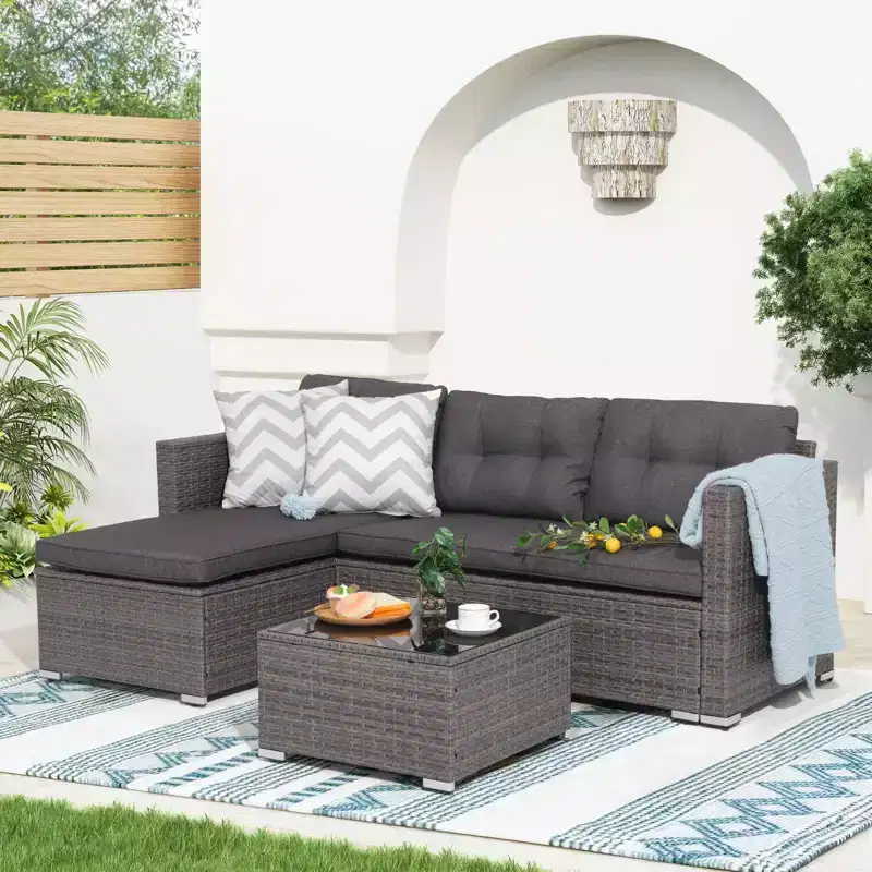 Sunsitt 3pc Steel Wicker Outdoor Patio Sofa Set