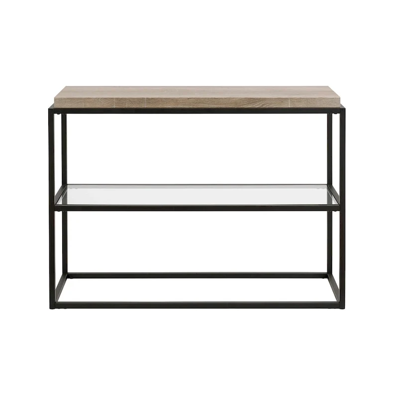 Blackened Bronze Console Table, Steel & Glass, 1-Person Assembly