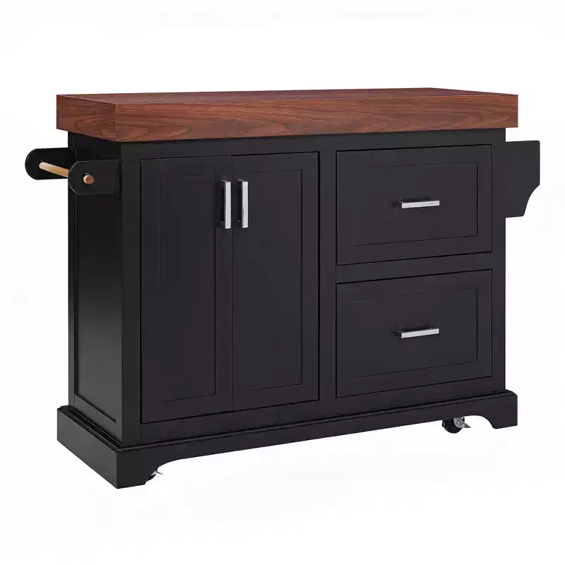 53 Rolling Kitchen Island Cart with 3.5 Thick Top, Drawers, Spice & Towel Racks