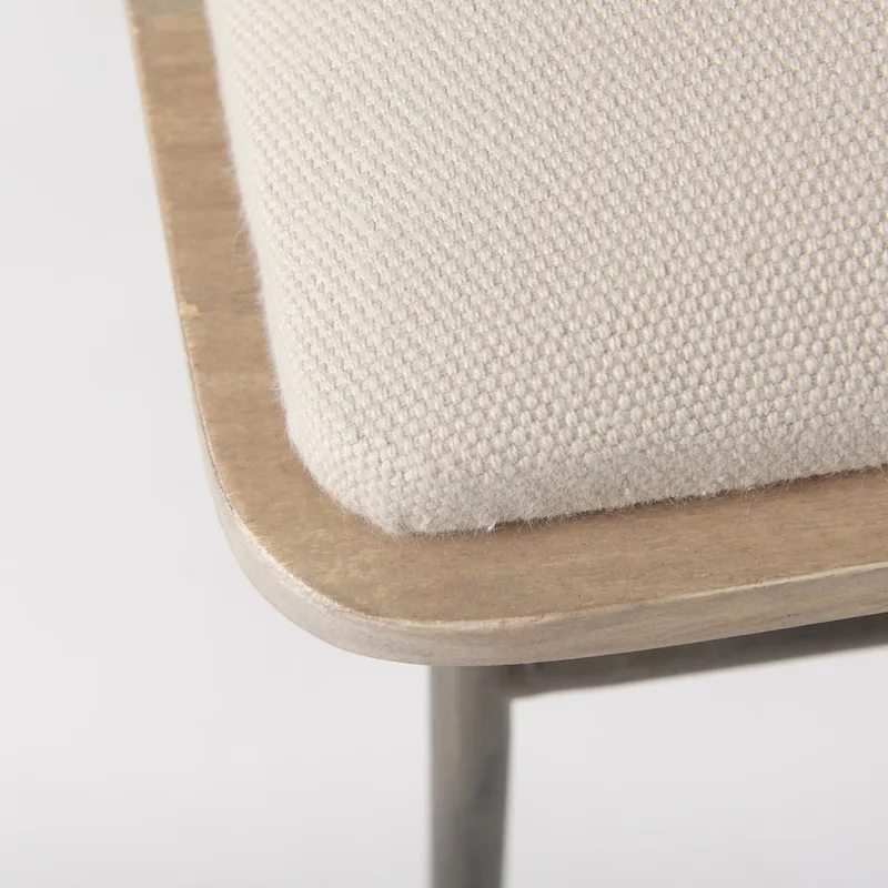 Camille Cream Fabric Seat w/ Dark Metal Frame Bench - 55.5W x 16D x 17H