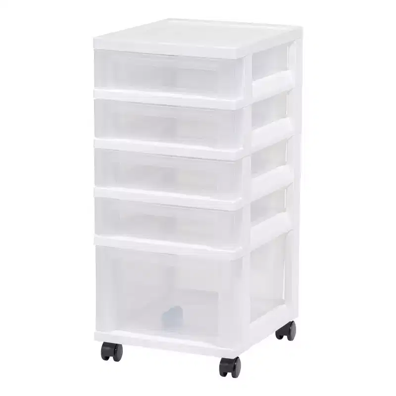 IRIS USA 5 Drawer Rolling Storage Cart with Organizer Top, White