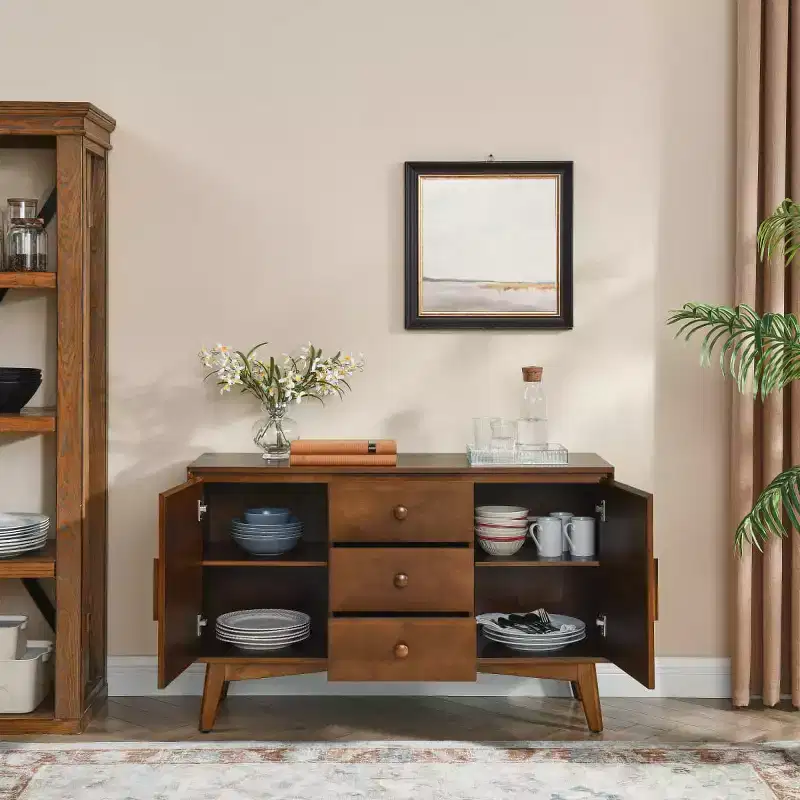 47.3 Mid-Century Modern Sideboard Buffet Cabinet with Drawers, Doors and Adjustable Shelves, Kitchen Cabinet for Dining or Living Room - Panipeachy