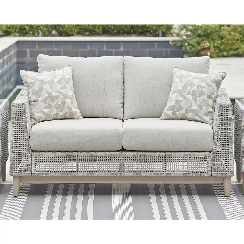 Signature Design by Ashley Seton Creek Gray Outdoor Loveseat with Cushion - 58.5 W x 36.25 D x 35.88 H