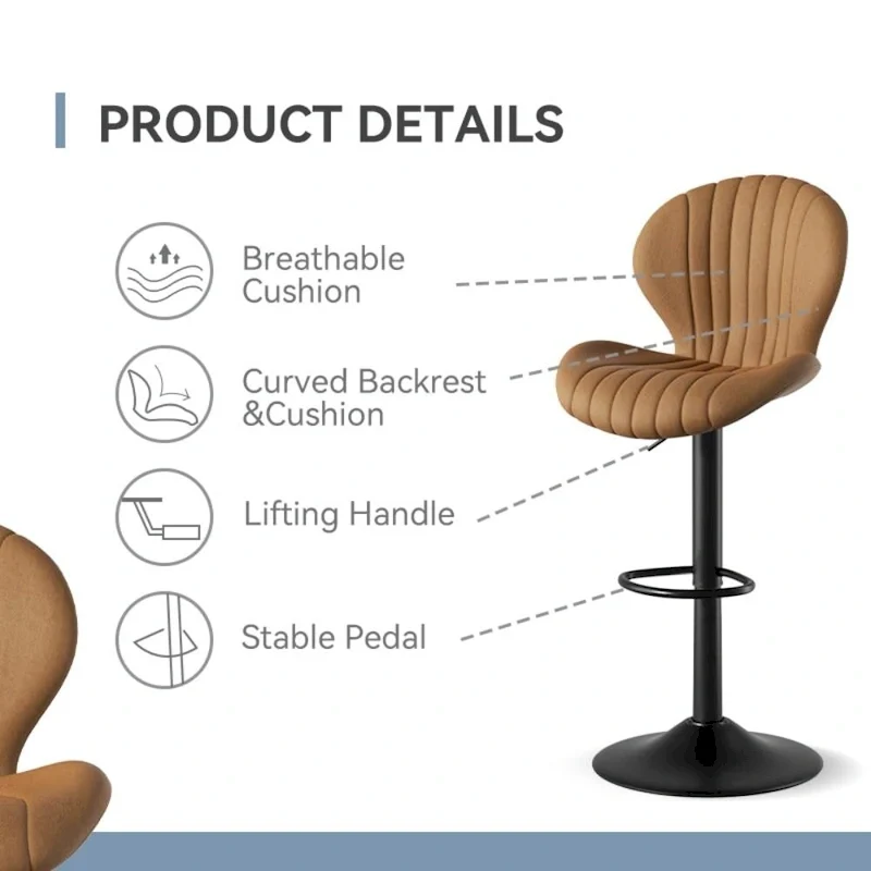 Set of 2 Modern Fabric Bar Stool with Iron Frame