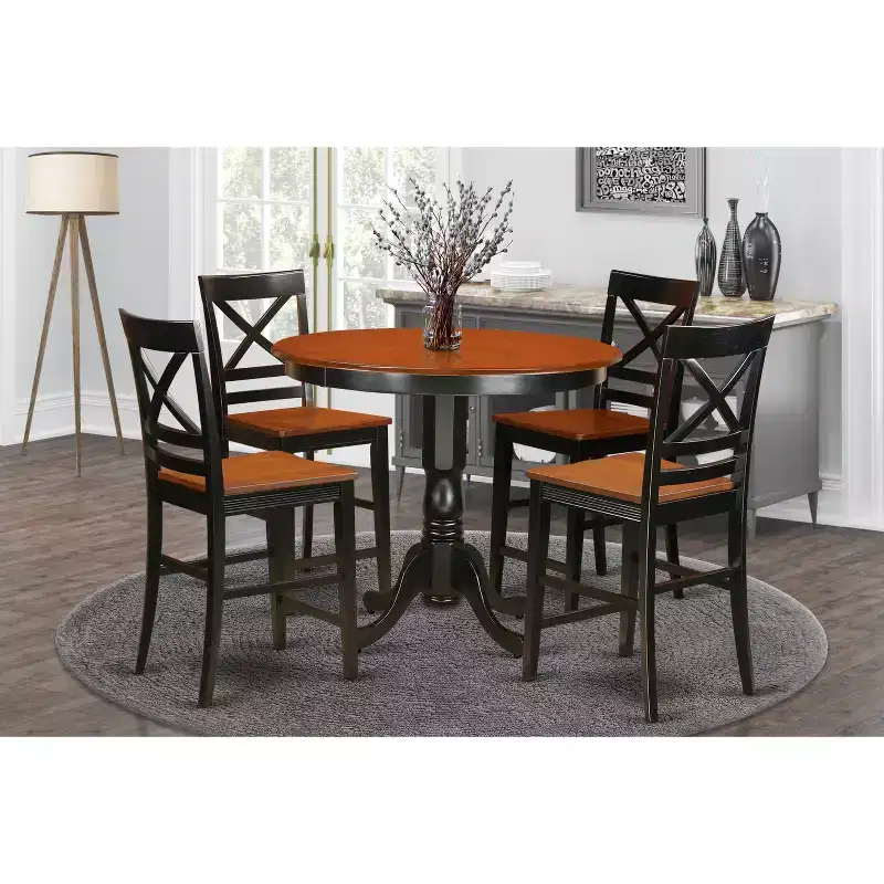 Kitchen Counter Height Set - 5 Piece Table & Chairs - Modern Dining Room Furniture - Black Cherry Finish