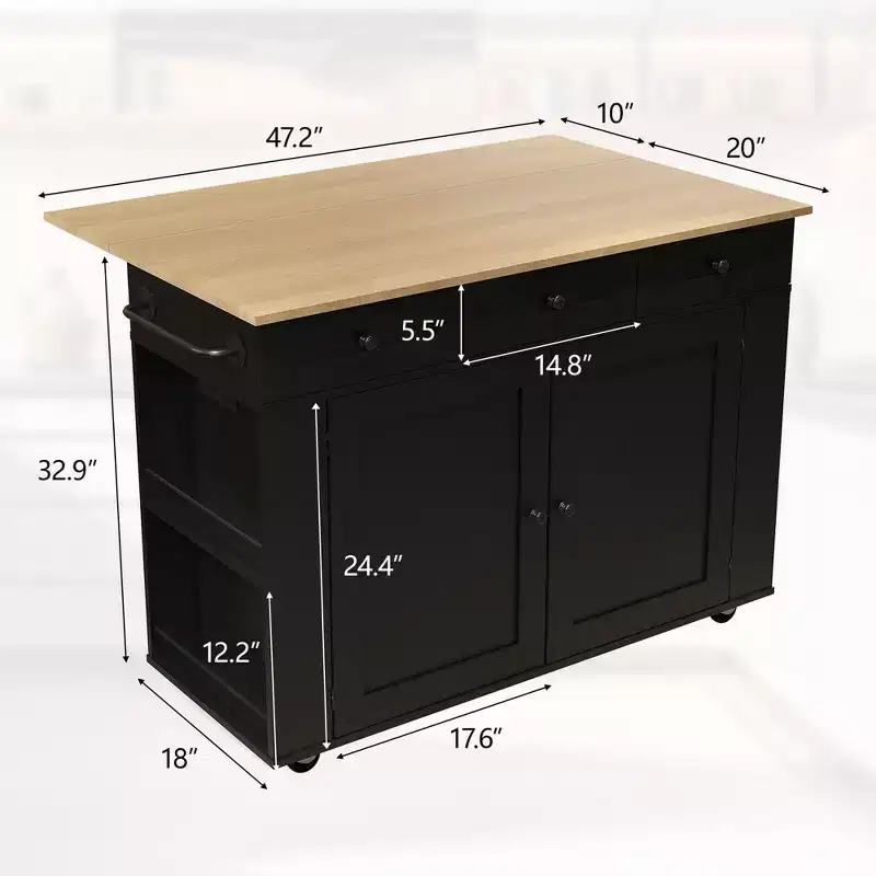 COZONY Rolling Kitchen Island Cart with Drop Leaf, Kitchen Storage Cabinet on Wheels with Drawers, Spice Rack & Towel Bar