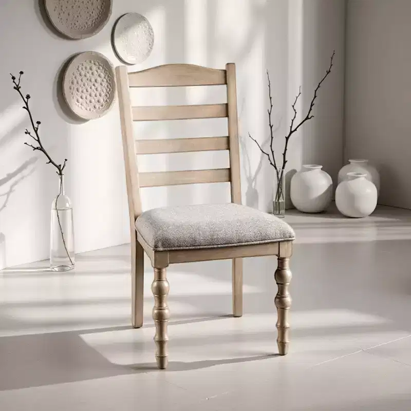 Dining Side Chair Set of 2, Turned Legs, Light Brown Solid Wood