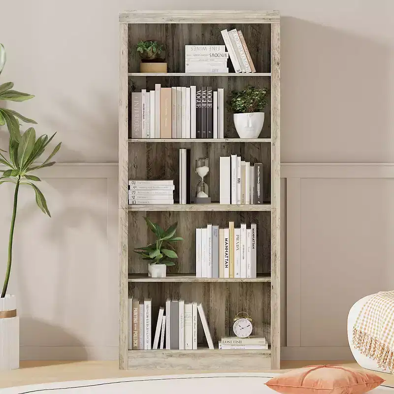 Modern 5-Tier Bookcase, 71 Tall Wooden Bookshelf with Open Storage, Floor Standing Display Shelves