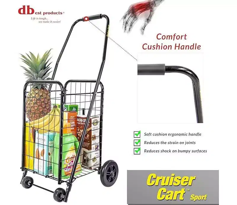 Lightweight Collapsible Rolling Cart with Steel Frame – Holds 80 lbs, Folds Flat, 35