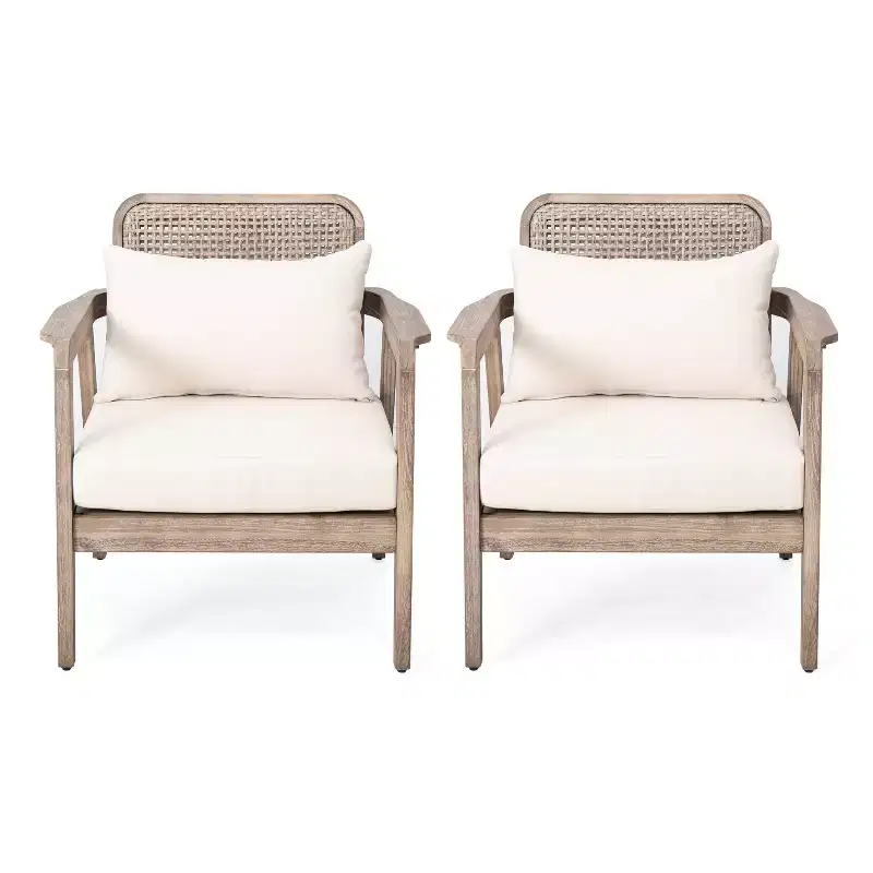 Christopher Knight Home Ursa Outdoor Patio Club Chairs Acacia Wood
