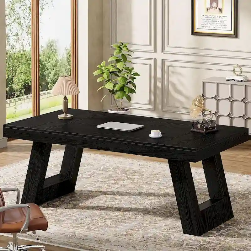 63 Inches Wood Executive Desk, Large Home Office Computer Desk