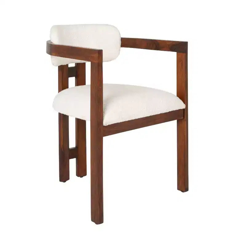 Storied Home Acacia Wood Dining Chair with Boucle