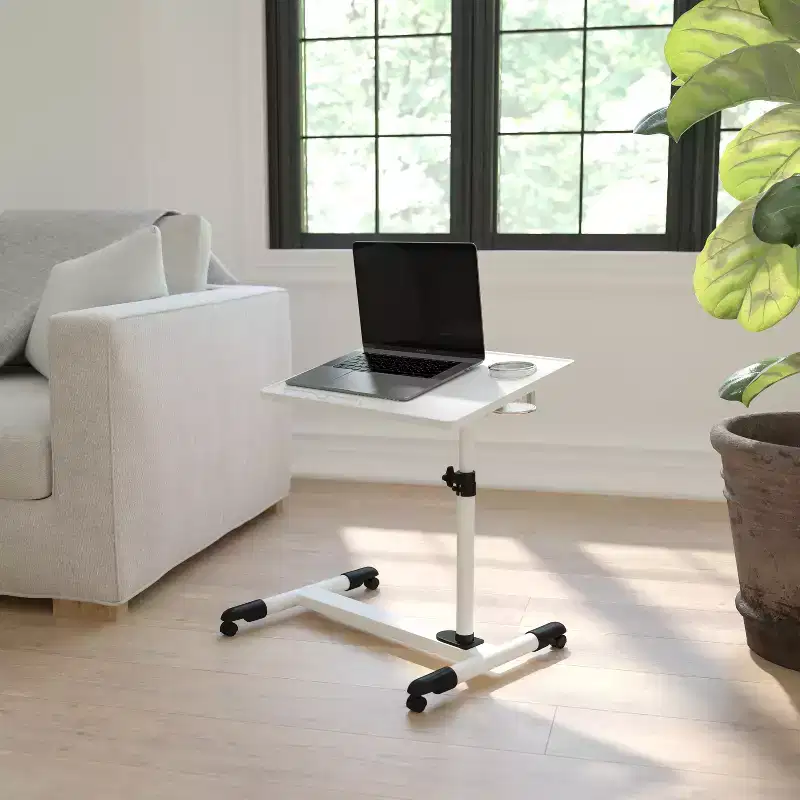 Adjustable Height Mobile Computer Desk – Steel Frame, 360° Swivel, Vented Surface