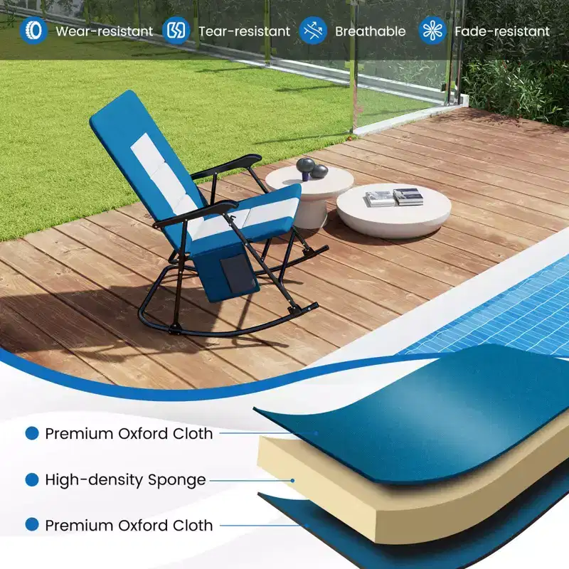 Costway Set of 2 Padded Folding Rocking Chairs Patio Garden Yard Camping Red/Blue