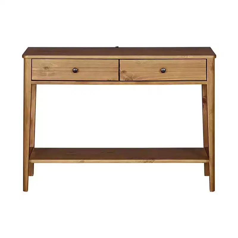 Mid Century Contemporary Classic Solid Wood 2-Tier Console Entryway Table with Storage Drawers, Honey Brown