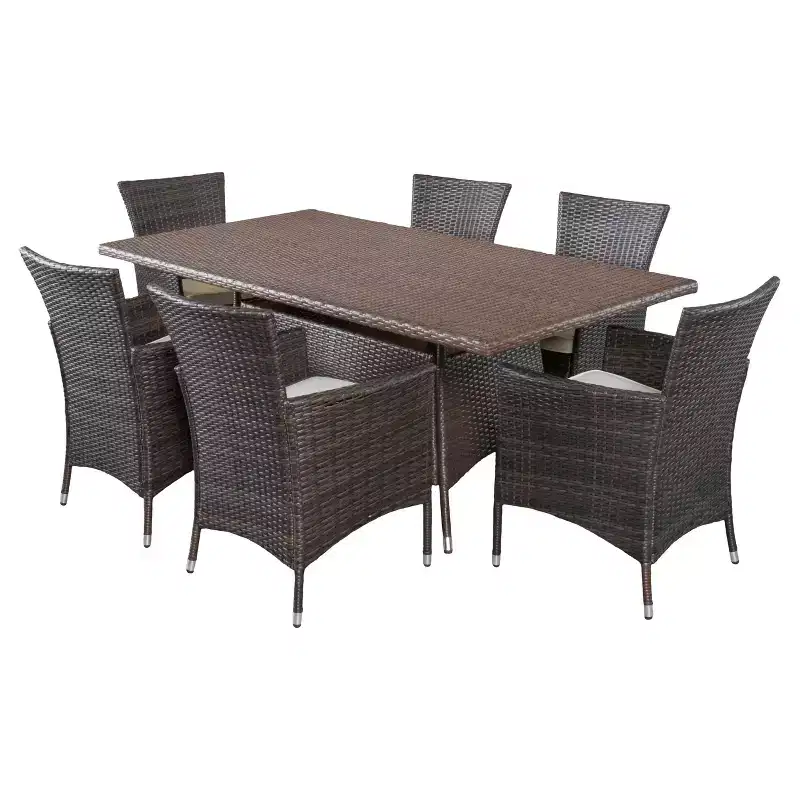 Jennifer 7pc Wicker Patio Dining Set with Cushions: Christopher Knight Home, Metal Frame, Weather-Resistant