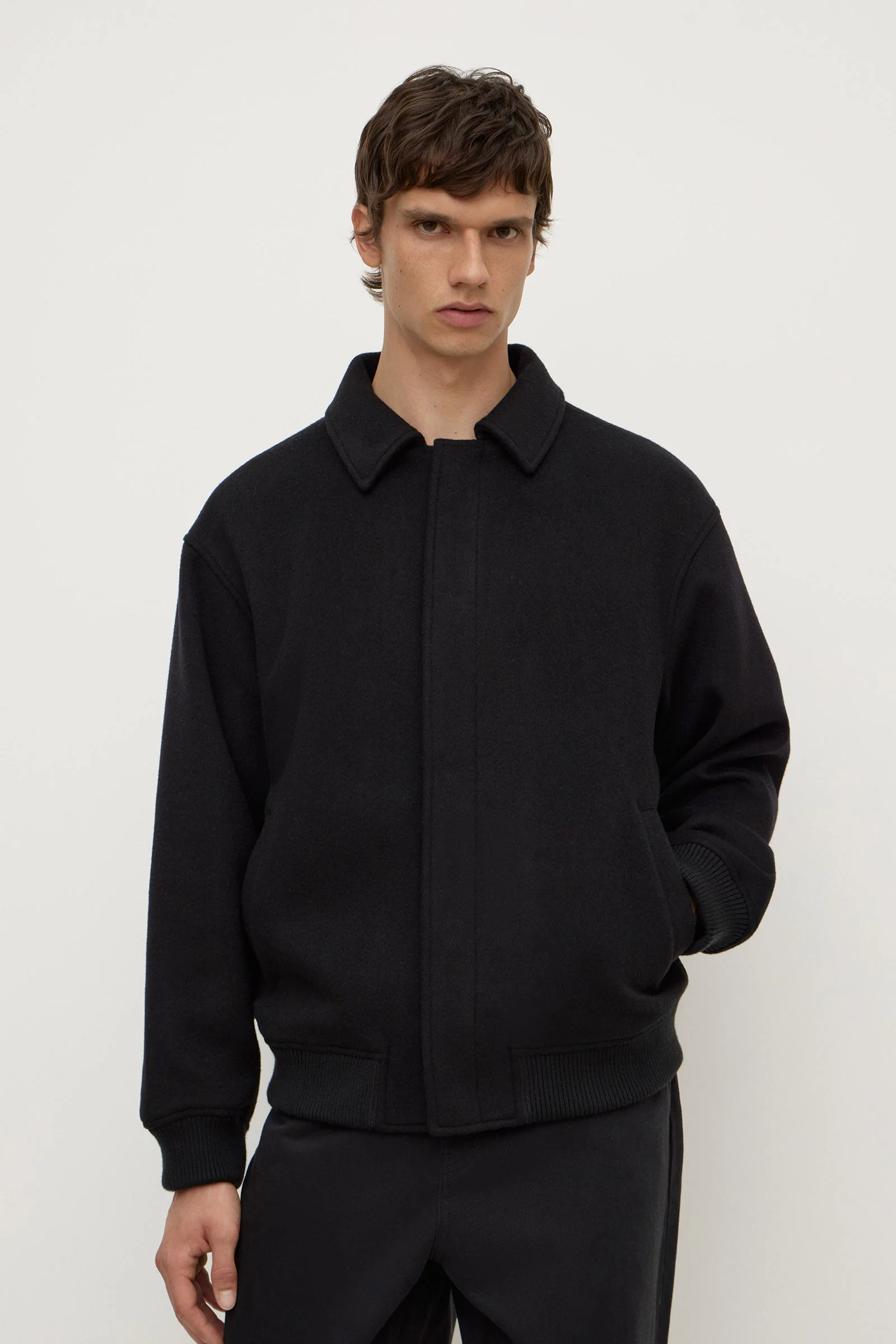 Black Wool Bomber Jacket
