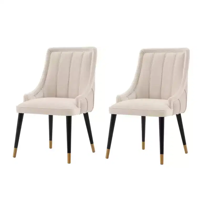 Set of 2 Modern Velvet Dining Chairs, Elm Wood Frame & Gold Accents, Holds 330 lbs, Cream