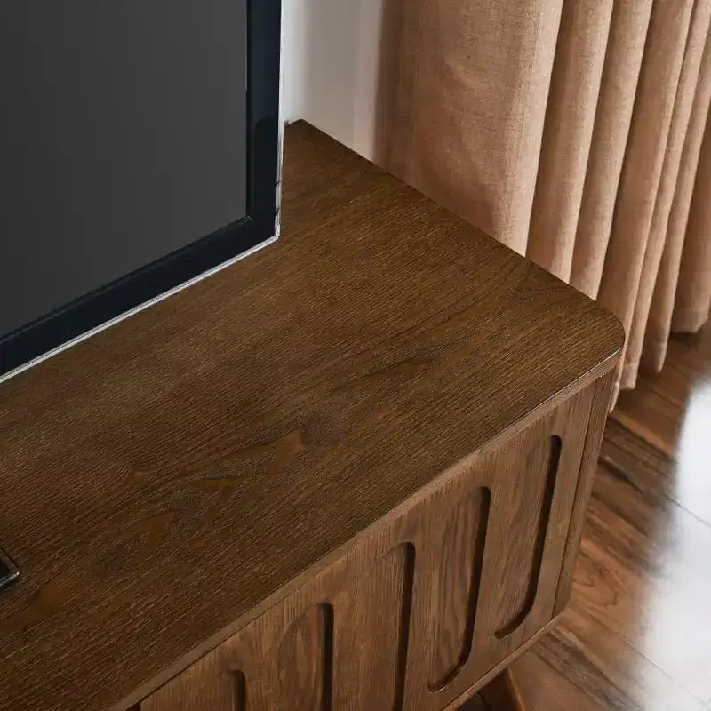 Fluted TV Stand for 50-65 Inch TVs, Mid Century Modern Media Entertainment Center with 2 Door, Drawer & Hard Wood Leg