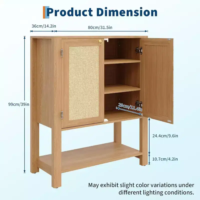 Rattan Shoe Cabinet for Entryway, 5-Tier Freestanding Wood Shoe Rack, Adjustable Shelves, Open Storage Organizer for Hallway, Living Room, Dark Oak