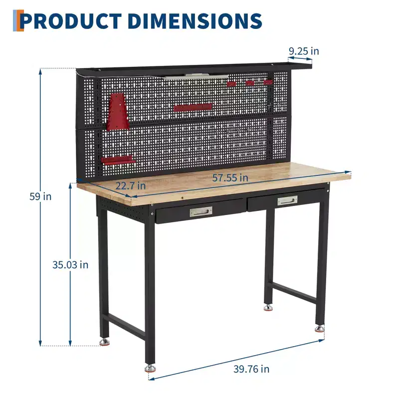 Garage Workbench with Pegboard 20,000 lbs - Steel Work Table w/ Drawers, Mechanic Workstation for Garage Warehouse Workshop