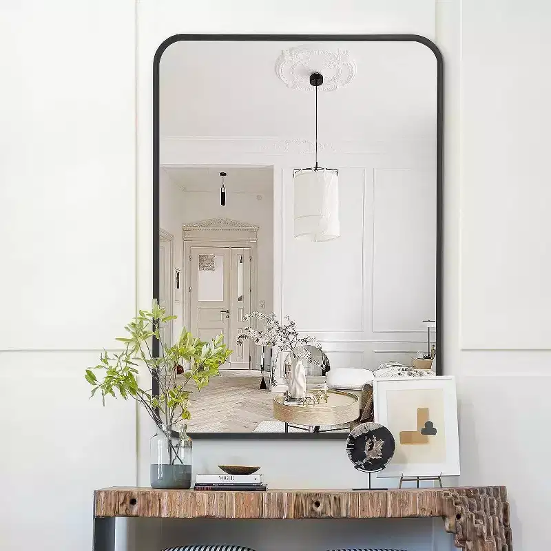 24x36 Inch Black Metal Framed Rectangular Bathrrom Mirror for Wall.