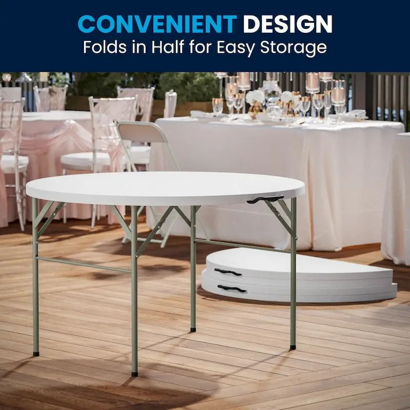 4-Foot Round Bi-Fold Plastic Event Folding Table with Handle