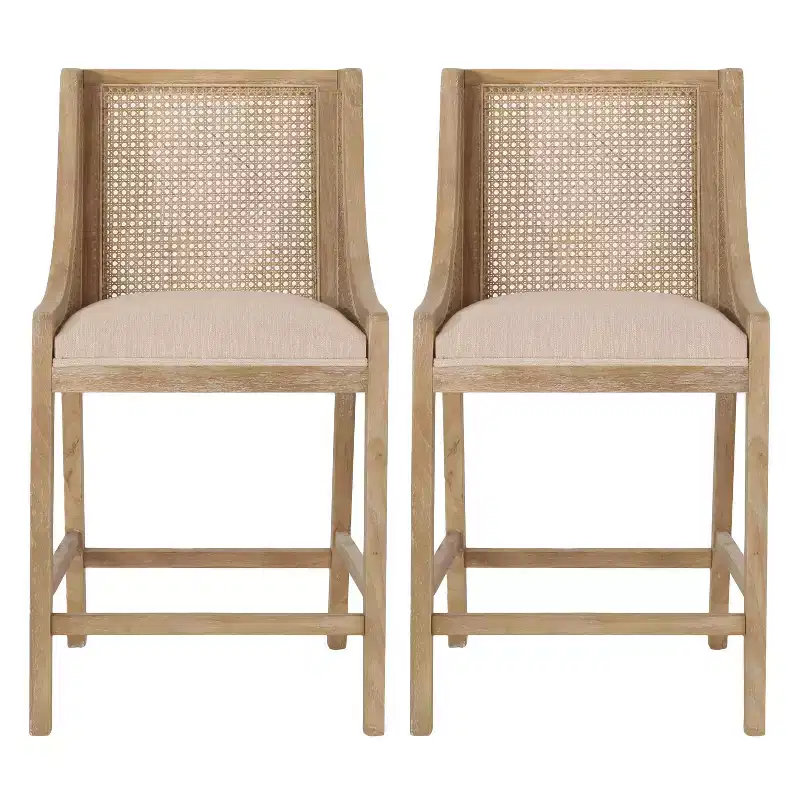 Christopher Knight Home 25.5" Cataldo Wood and Cane Upholstered Counter Height Barstool Beige/Natural