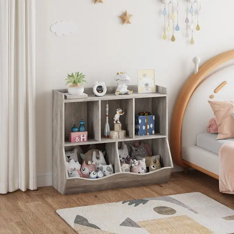 5-Cubby Kids Storage Cabinet with Open Shelves