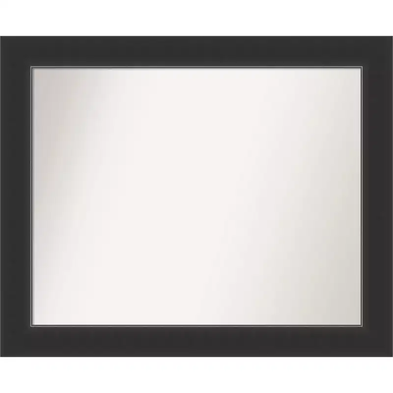 33" x 27" Non-Beveled Corvino Black Wood Wall Mirror - Amanti Art: Modern Rectangle, Includes Mount Hardware