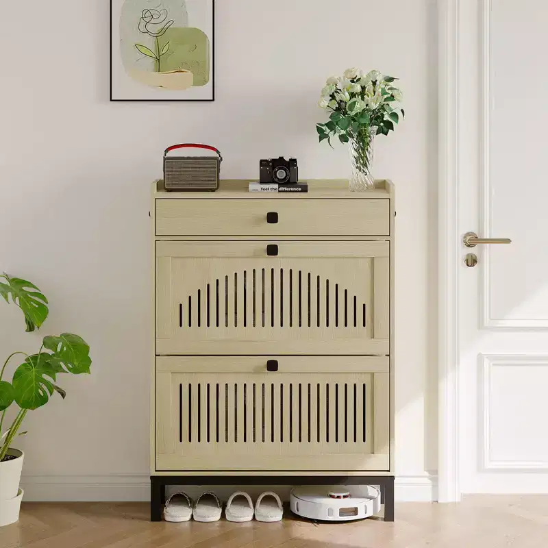Modern Wooden Shoe Storage Cabinet, Adjustable Shelf, Freestanding Modern Design, for Hallway, Living Room