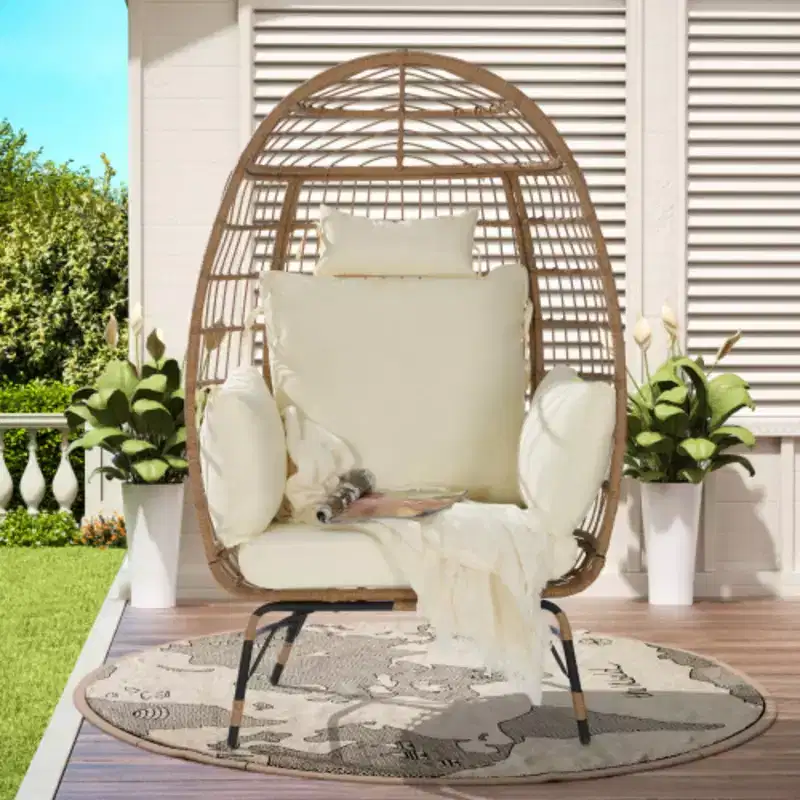 Wicker Egg Chair,Rattan Egg Chair Indoor Outdoor,Oversized Large Egg Chairs 600lbs with Cushion and Pillow