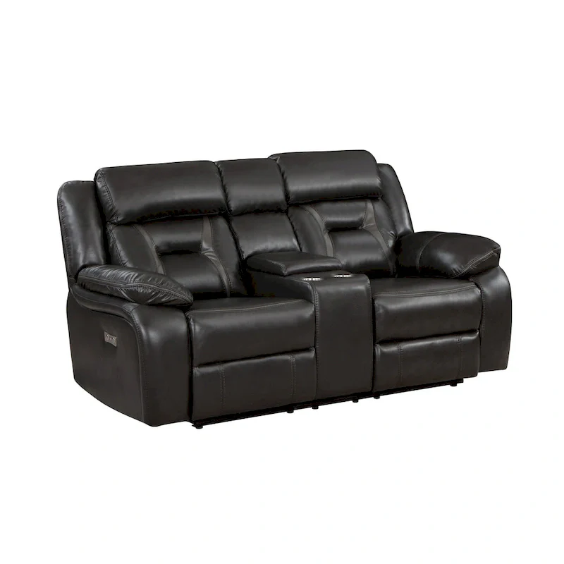 Millie 76 Inch Power Dual Recliner Loveseat, Cupholders, Gray Faux Leather