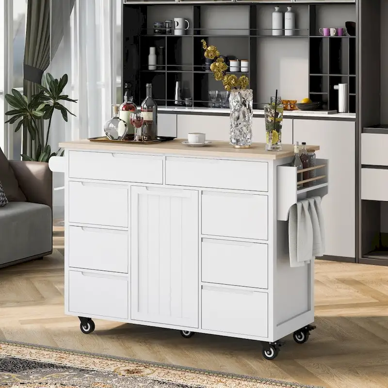 53 in. W Kitchen Island with Countertop and Drawers - N/A