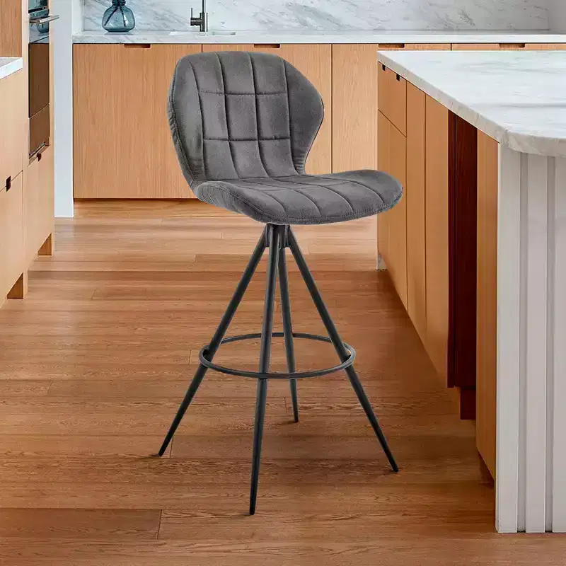 26 in. Counter Stool with Fabric Finish, Black Charcoal, Modern Mid-Back Design