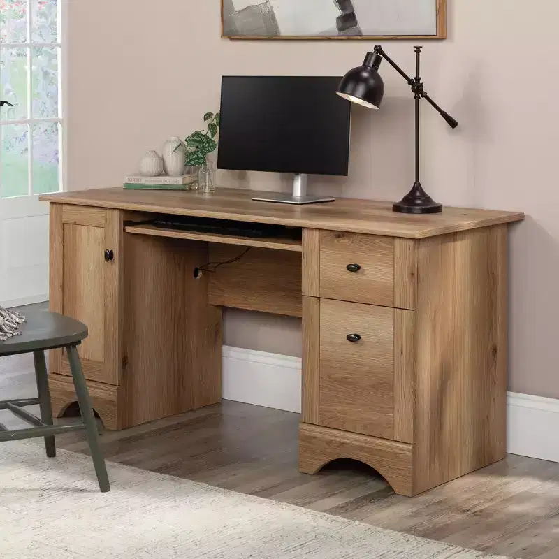 Sauder Computer Desk Timber Oak: Vintage Style Office Furniture with Storage Drawer & MDF Frame