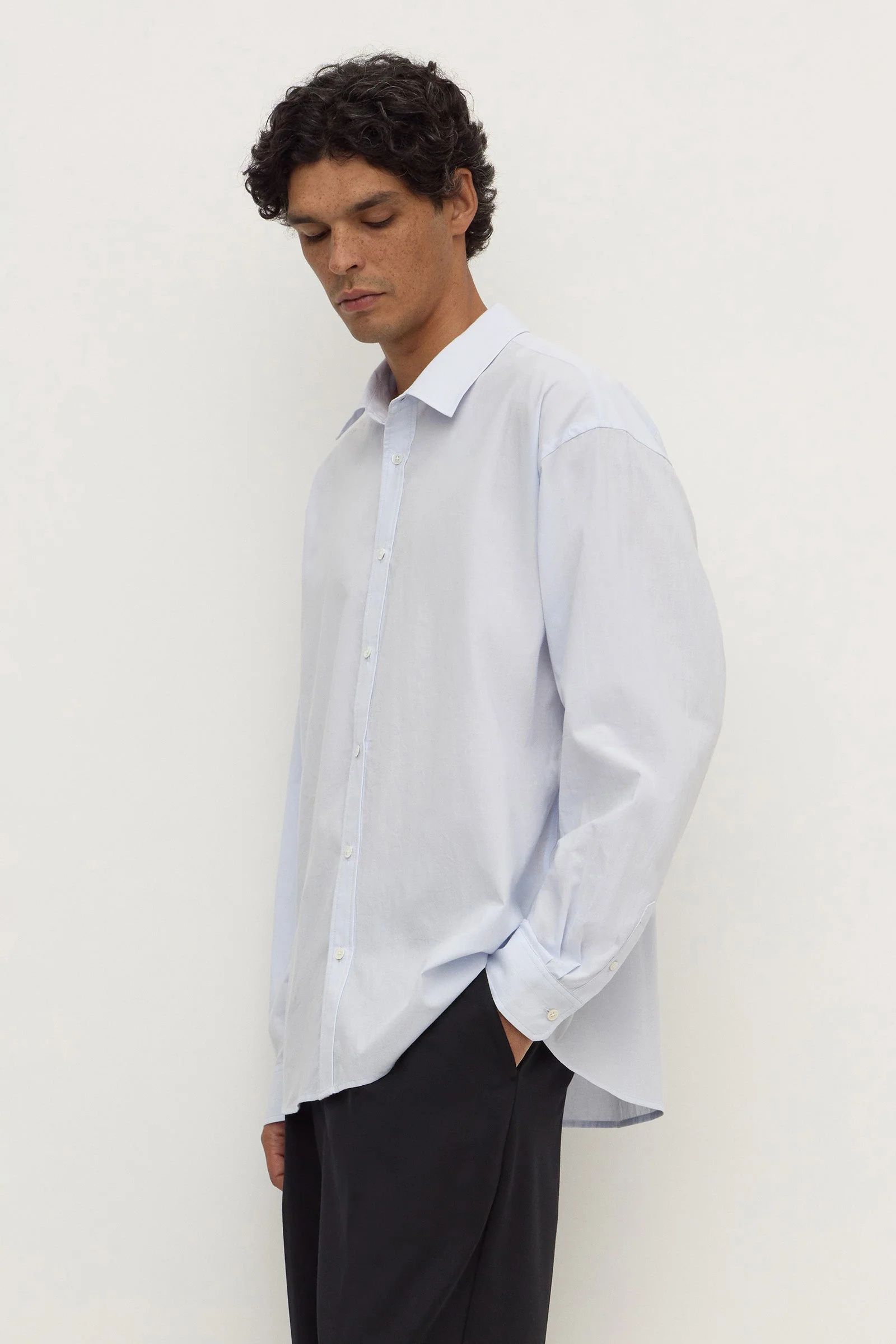 Powder Blue Cotton Voile Long Sleeve Shirt
