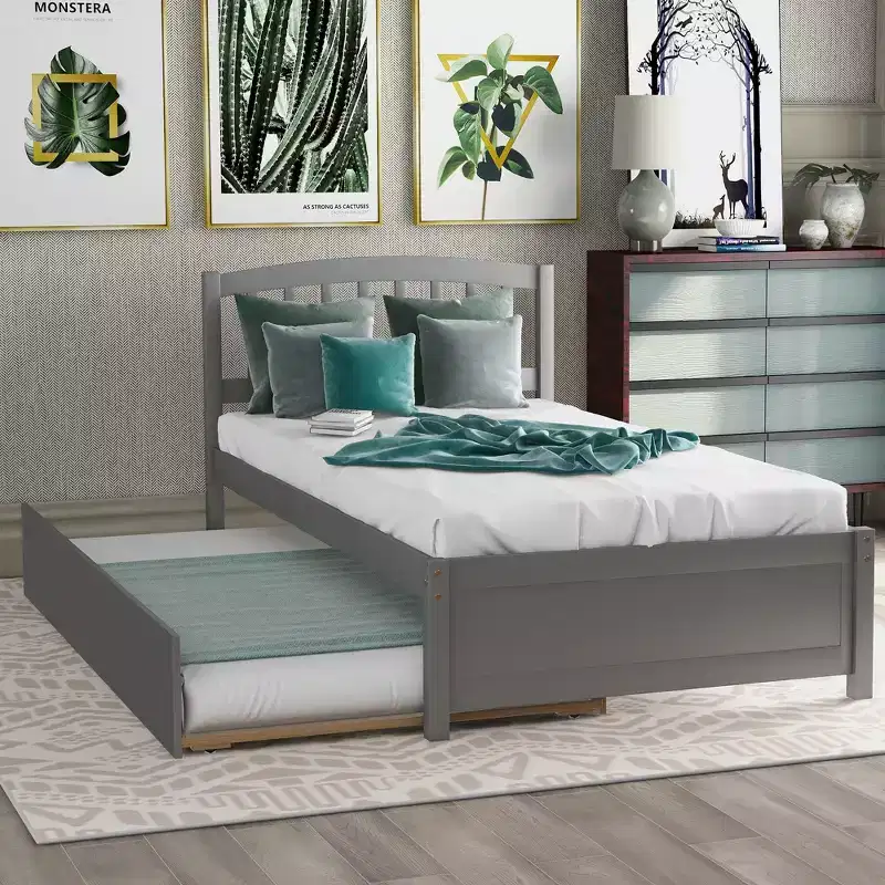 Whisen Elegant Design Twin size Platform Bed with Trundle