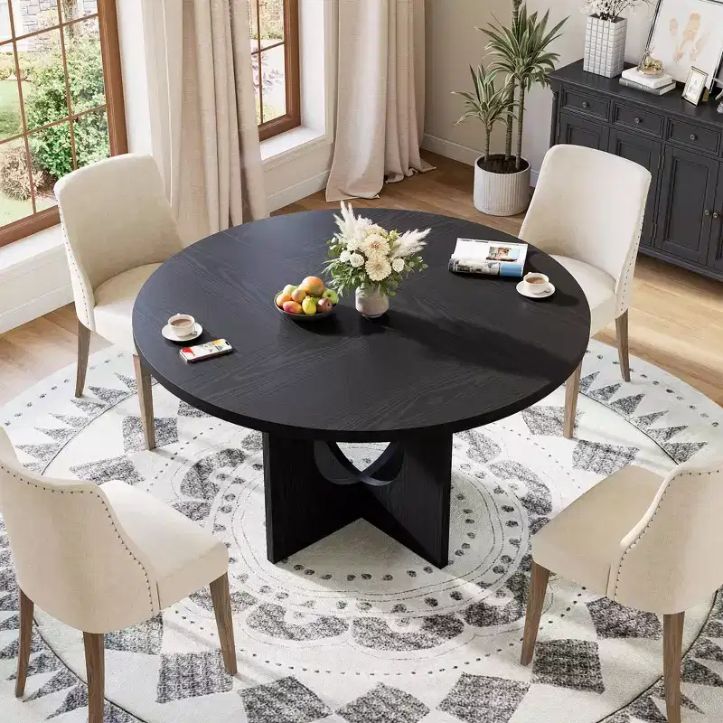 47 Round Dining Table for 4-6, Space-Saving Modern Kitchen & Living Room Furniture with Sturdy Pedestal Base