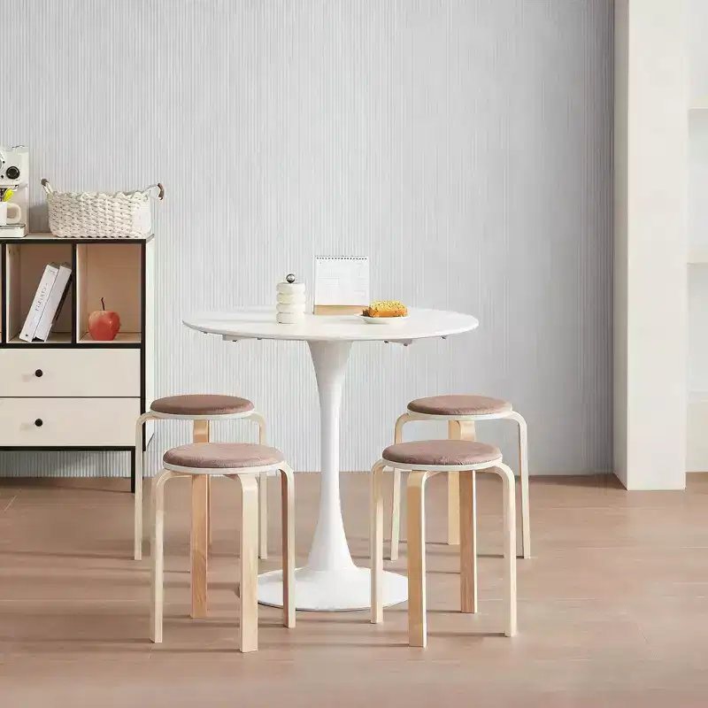 Set of 4 Stackable Stools, Round Backless Chairs for Dining Room, Kitchen, Classroom(Coffee color)