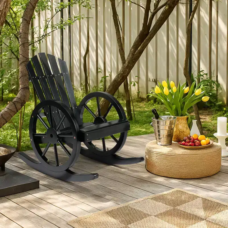 Karl Home | 23.5-Inch Adirondack Wagon-inspired Wooden Outdoor Rocking Chair