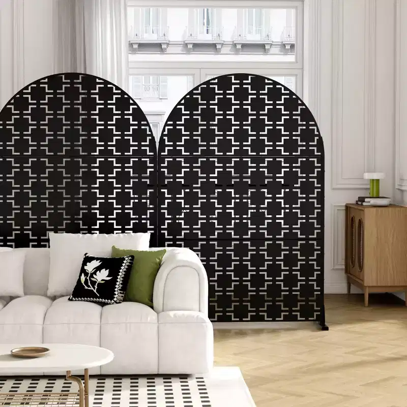 Square Black Arched Galvanized Sheet Screen 71.37x46.8inch Independent Outdoor And Indoor Privacy Screen
