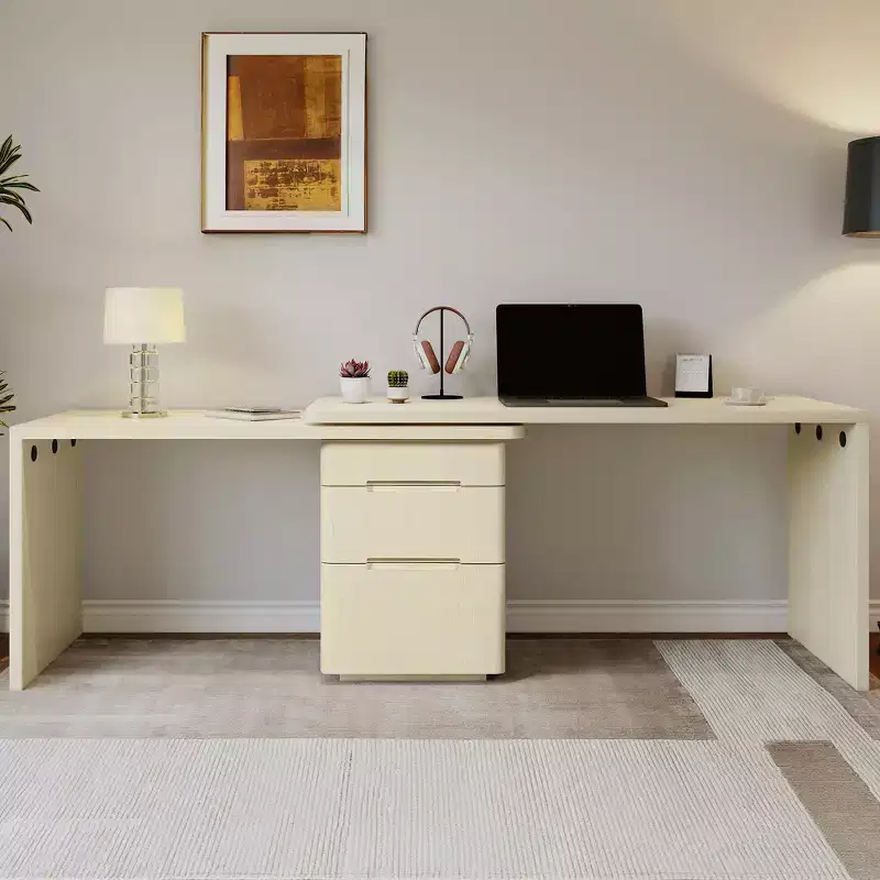 GDFStudio Ellington 360 Rotating L-Shaped Executive Desk with 3 Drawers