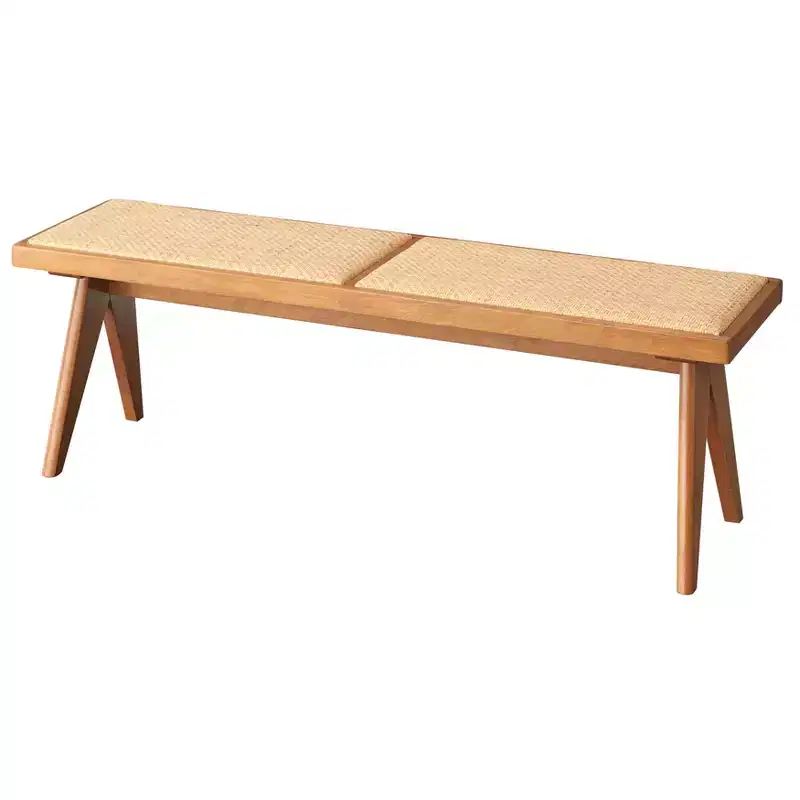Modern Rattan Solid Wood Dining Bench Light Walnut