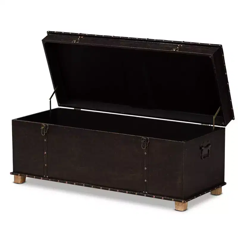 Janna Rustic Faux Leather Upholstered and Wood Storage Ottoman Dark Brown/Oak Brown - Baxton Studio